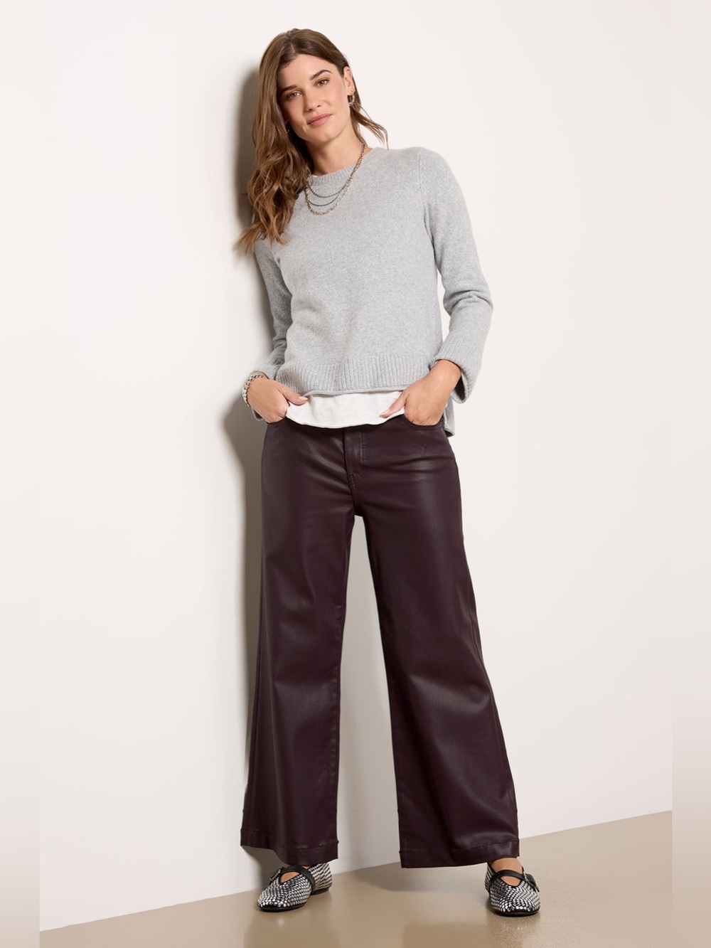 KUT from the Kloth Meg High-Rise Fab Ab Coated Wide Leg Wine Size 0